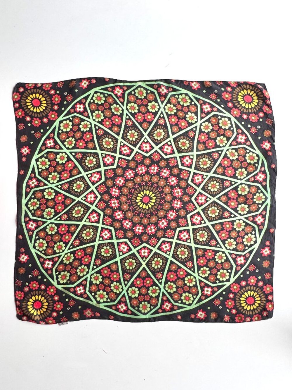 Vintage LIBERTY Geometric Floral Mandala 100% Silk Twill 27" x 25" Square Scarf